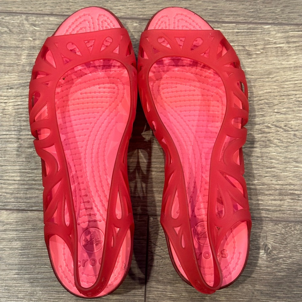 Crocs Pink Jelly Wedge Size 9